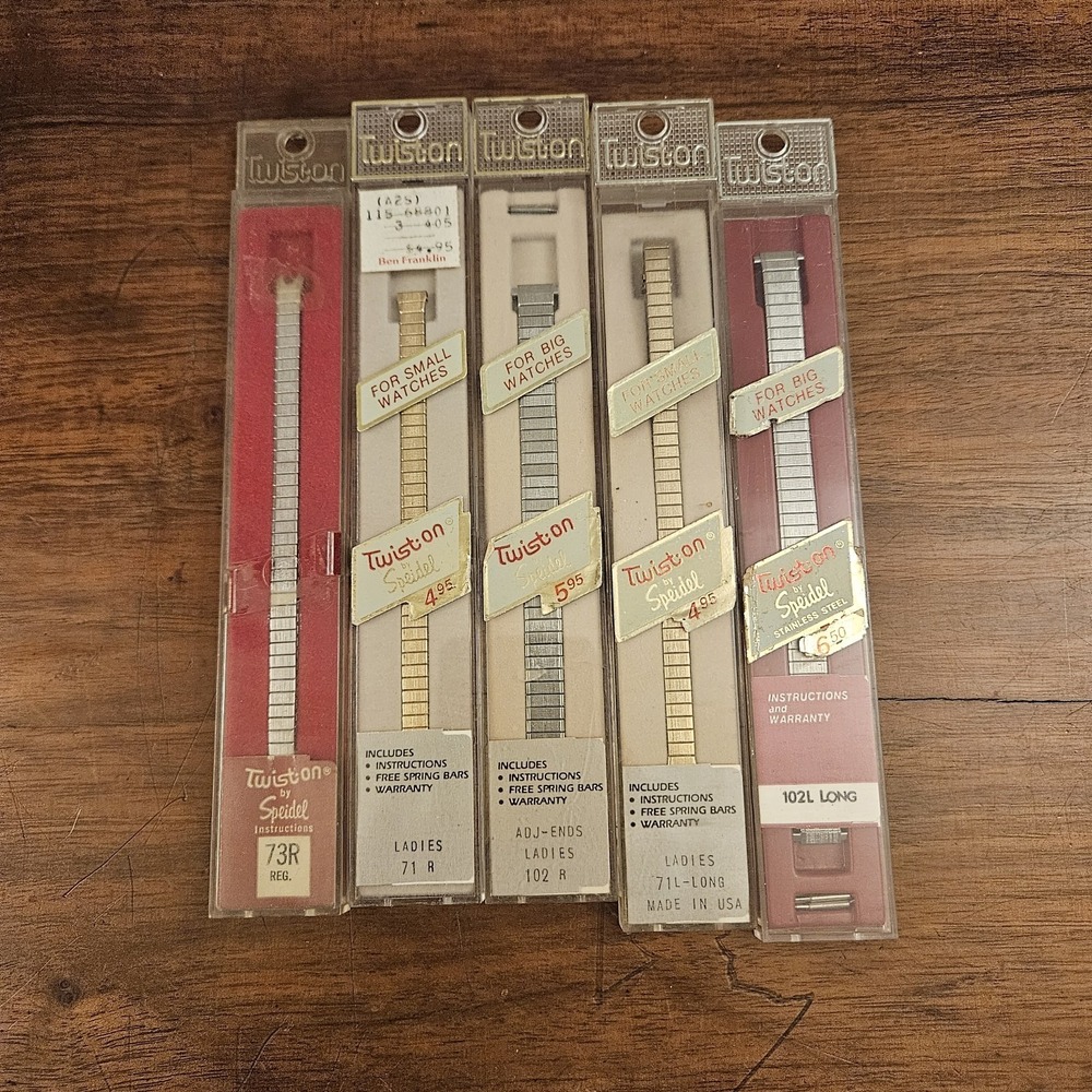 Lot Of (5) Speidel Twist-On Silver Gold Women's Watch Bands Various Sizes NOS